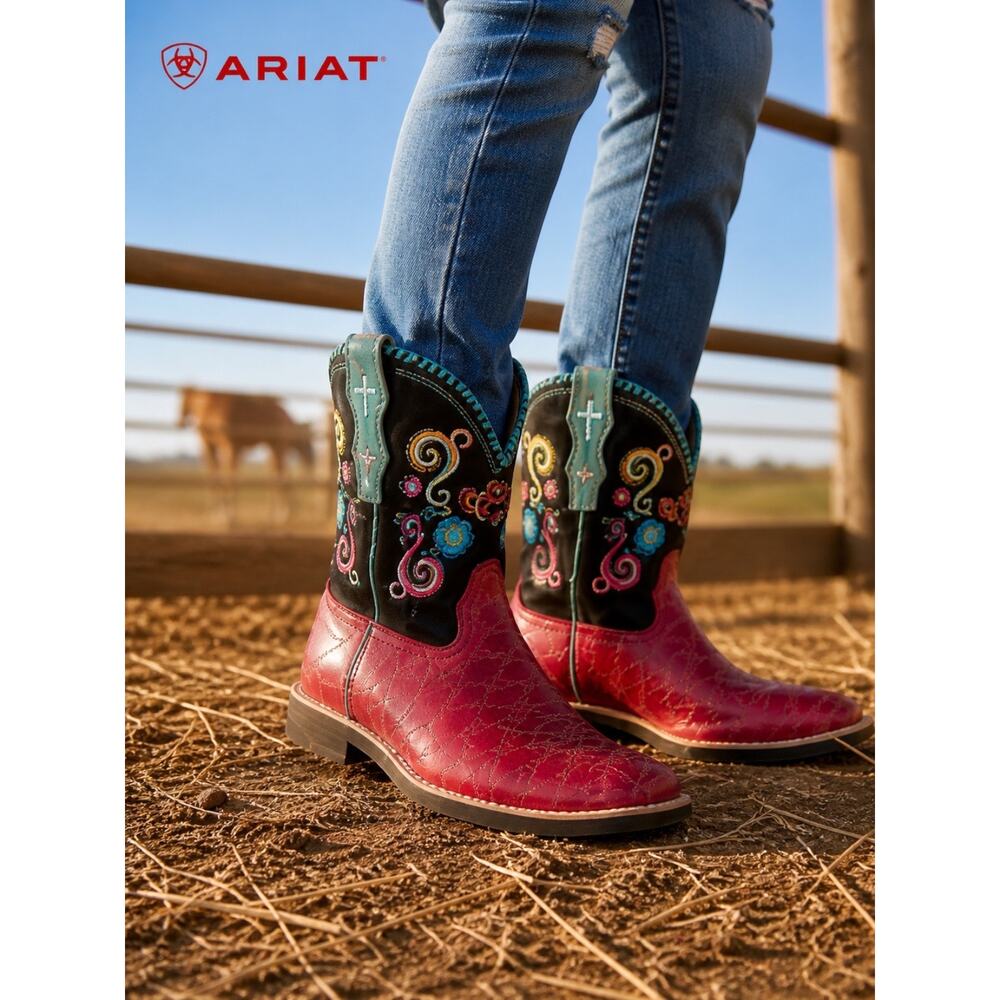 Ariat Girl's Western Leather Embroidered Boots - Size 3.5